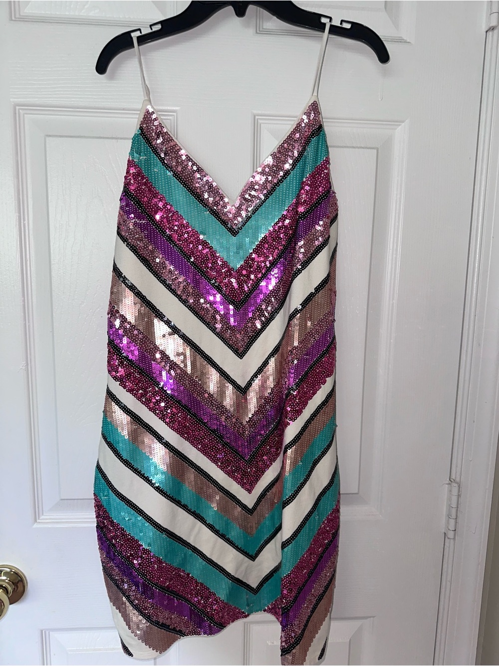 Express Sequin Chevron Slip Dress - Turquoise, Pink & Rose Gold